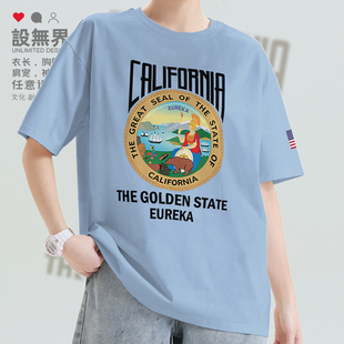 美国洲徽California加利福尼亚州潮印花短袖T恤男女打底衫设 无界