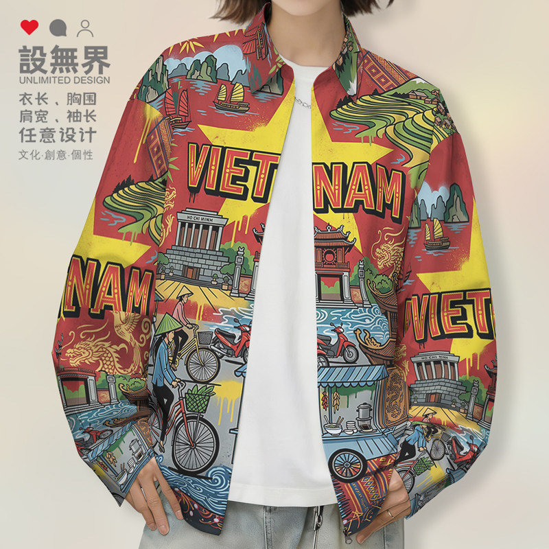越南越式南洋清新海边穿搭大码长袖衬衫男装女装花衬衫潮设 无界