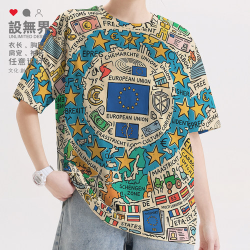 欧盟欧洲多国旅行打卡名胜风T恤