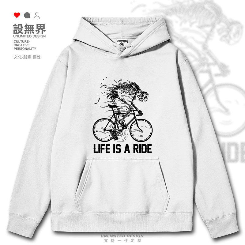 复古美式骷髅破旧自行车连帽卫衣