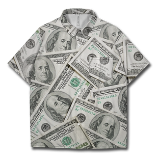 美元美金大码短袖衬衫男装女装各国货币金钱符号纸币衬衣设 无界