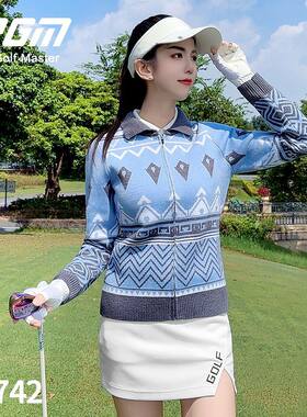 PGM 高尔夫服装女士毛织翻领外套保暖时尚毛衣上衣包臀短裙套装