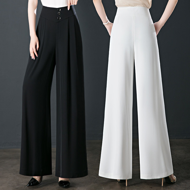 夏季阔腿裤女薄款宽松高腰垂感拖地休闲裤2025新款大码黑色西装裤