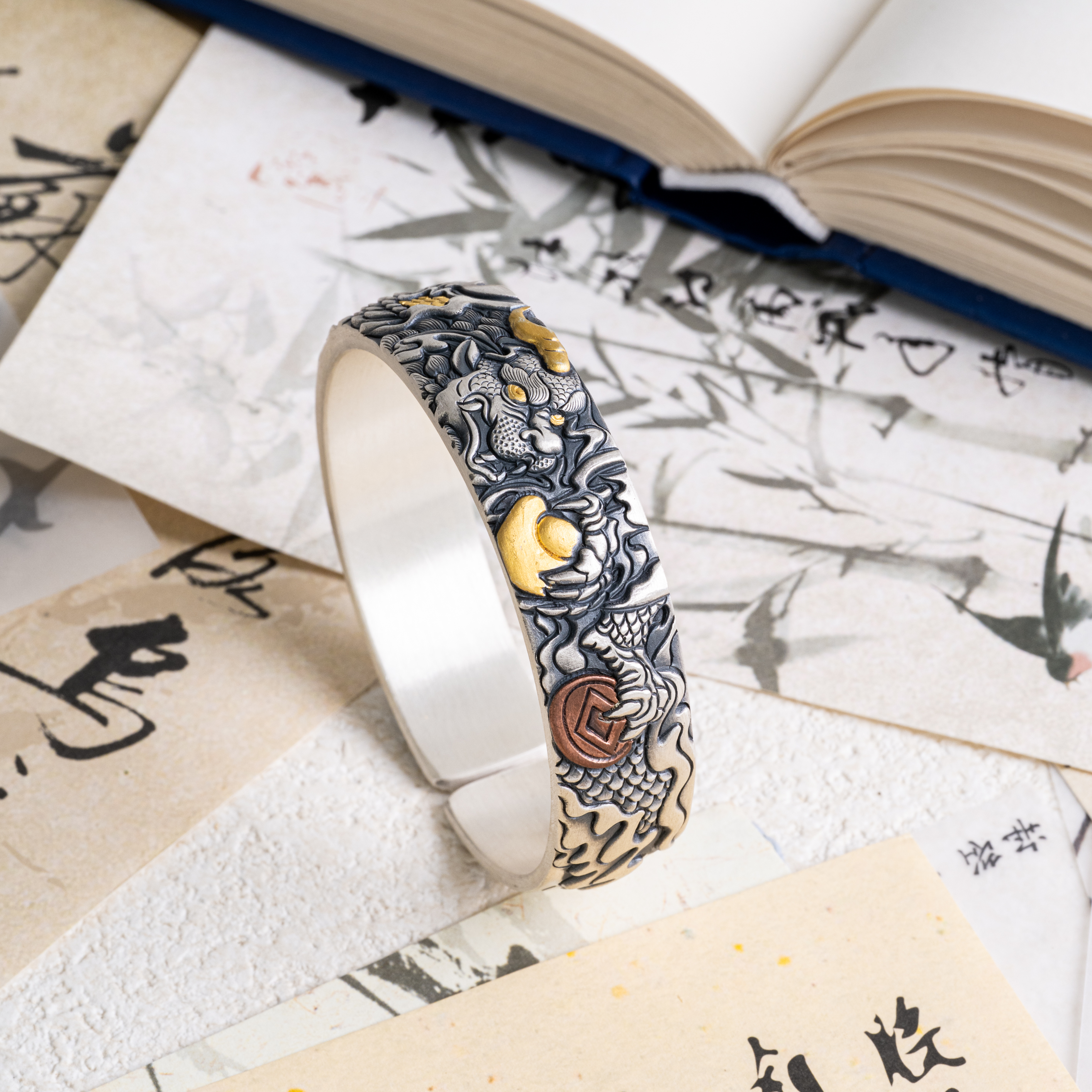 宽面貔貅｜足银999手镯纯手工錾刻约95克