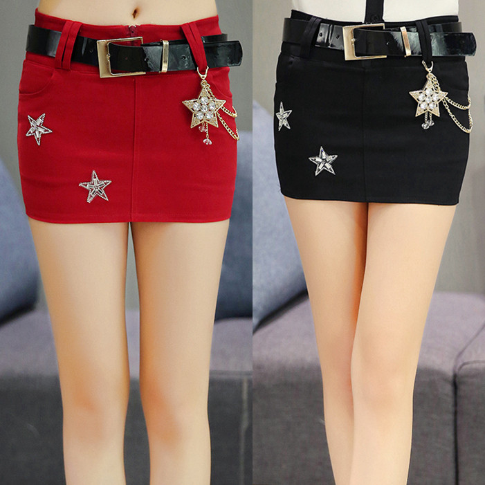 网红五角星镶钻短裙紧身一步裙女夏季职业半身裙大码包裙性感裙裤