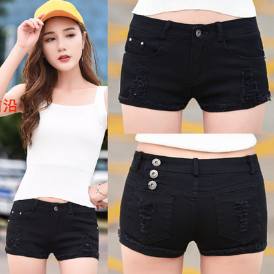 超短裤女春夏黑色破洞低腰热裤衩