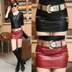 防走光pu皮裙靴裙 包裙拉链紧身一步裙职业装 大码 皮短裙女秋冬修身
