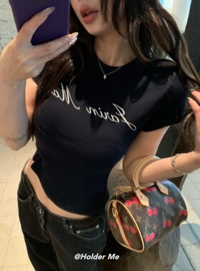 HOLDER ME 字母印花短款修身T恤上衣 2026春季新款显瘦百搭女5617