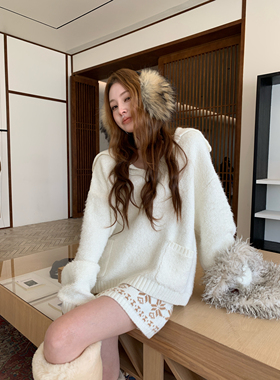 HOLDER ME 慵懒风毛绒翻领毛衣套装女2025秋冬宽松显瘦两件套8072