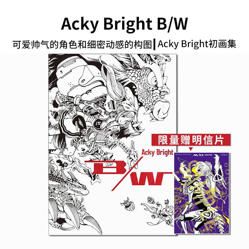 【现货】附特典 Acky Bright首本画集 Acky Bright B/Wアッキーブライトビーダブリュー可爱帅气的角色和细密动感的构图-封面