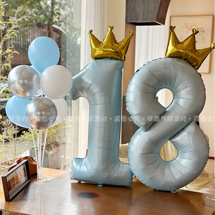 网红40寸数字气球ins风宝宝周岁生日派对装饰男女孩拍照蓝色布置