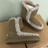 MOU雪地靴冬季 保暖羊皮毛一体雪地靴女中筒加厚毛绒绿青色棉靴