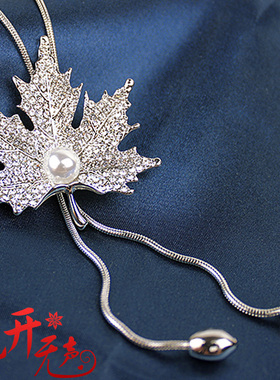 波西米亚椭圆蓝宝石韩国版毛衣链