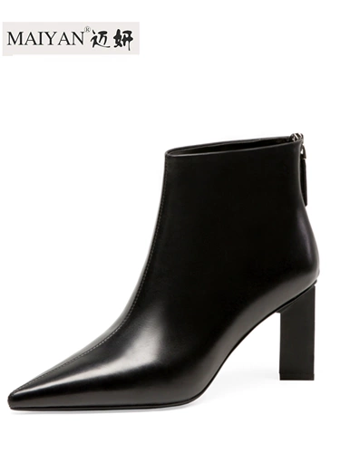 Короткие сапоги с заостренным носом, обувь на высоком каблуке, ботинки, ботильоны, европейский стиль, из натуральной кожи