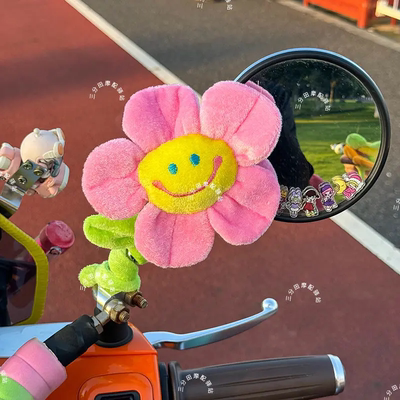 电动车后视镜装饰可爱卡通笑脸花摩托电瓶车装饰品小配件玩偶公仔