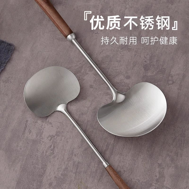 木柄不锈钢蘑菇铲大小号家用厨房长柄防滑炒勺铁铲不粘锅神器
