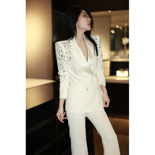 重工水滴钻优雅青果领西服套装 女装 裤 名媛正装 高级时尚 2025春秋款