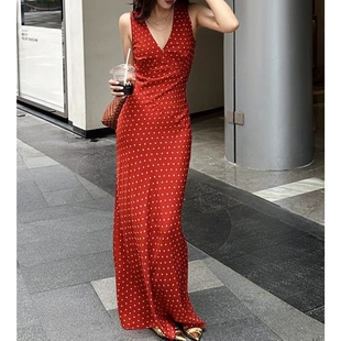 夏季小清新甜美度假风双绉真丝碎花背心长裙气质盐系慵懒风连衣裙