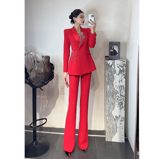 外套微喇显瘦裤 重工烟花订钻修身 西装 商务职业女装 两件套 西服套装