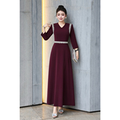 轻熟优雅气质V领订钻收腰显瘦高档礼服裙女婚礼宴会长裙高级晚装