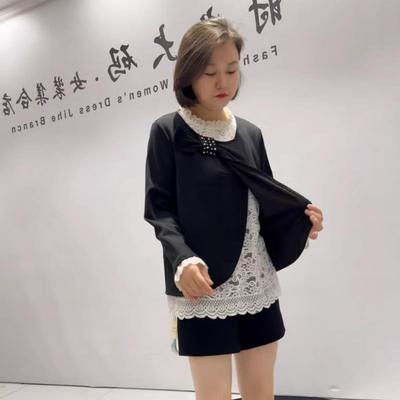 芮娜依莲秋季新款5353假两件上衣加大码女装胖妹妹显瘦减龄衫T恤
