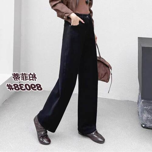 89038柏菲蒂冬季新款绒牛仔裤大码女装显瘦百搭弯刀裤200斤高腰裤
