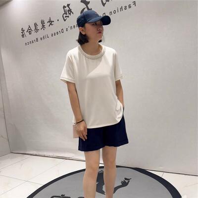 芮娜依莲蓝鲸之吻5247时尚潮流短袖衫大码女装胖mm宽松显瘦打底衫