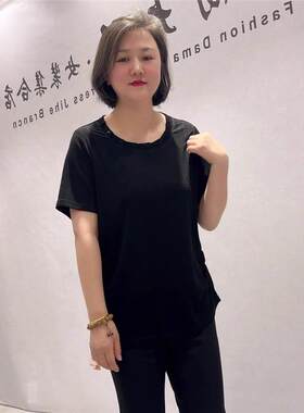 2026夏季芮娜依莲醋酸料蚂蚁腰短袖衫加大码女装胖妹妹衫1381