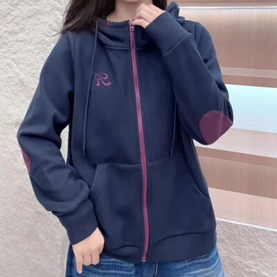 芮娜依莲撞色连帽拉链开衫女冬装