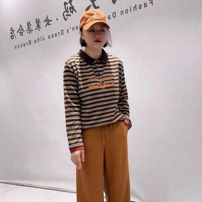 芮娜依莲3768初冬条纹POLO衫加肥加大码女装减龄衫上衣200斤穿T恤