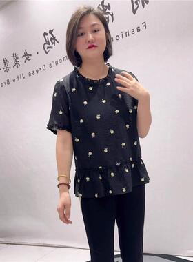 芮娜依莲打底1853夏季新款欧货短袖加大码女装宽松显瘦气质上衣