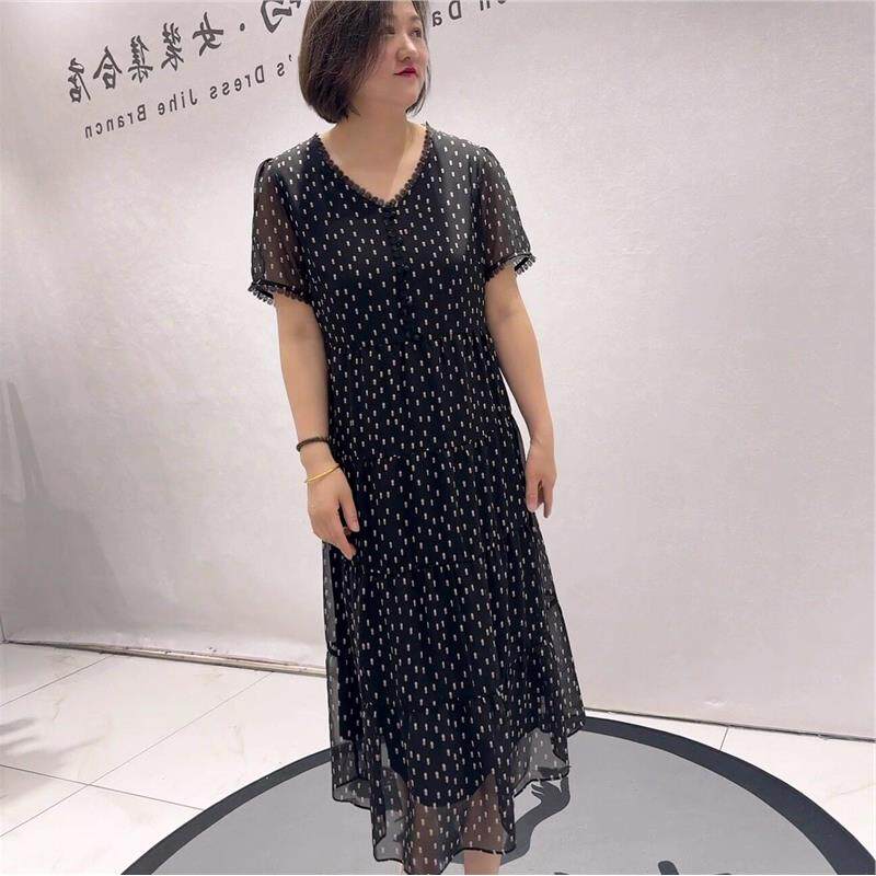 芮娜依莲洋气裙2026夏装5132夏季雪纺连衣裙加肥加大码女装潮流裙
