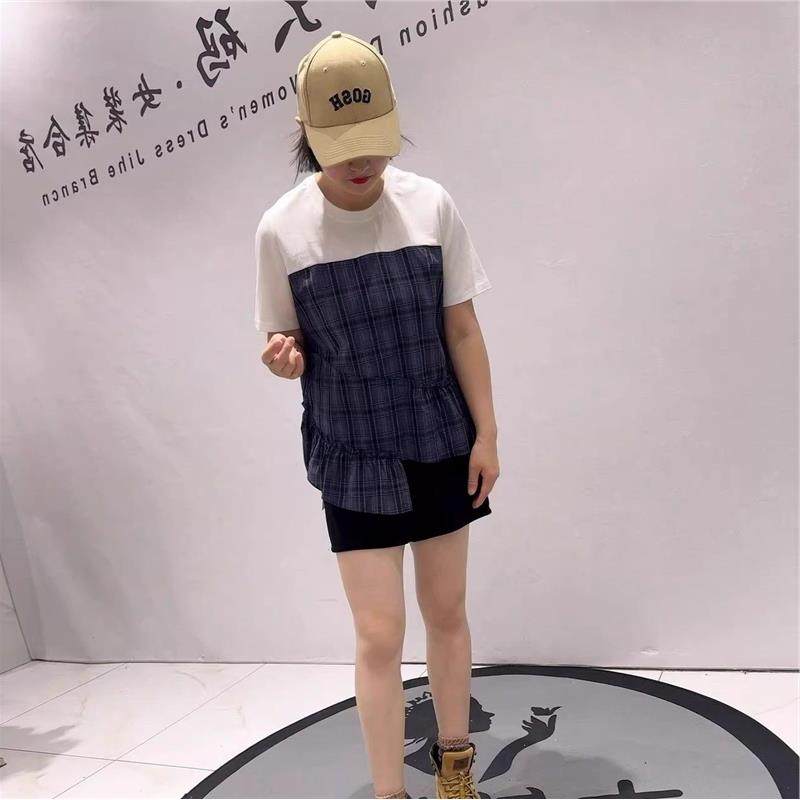 针丝缘时尚大码女装2026春装T恤1402圆领短袖衫减龄显瘦打底衫