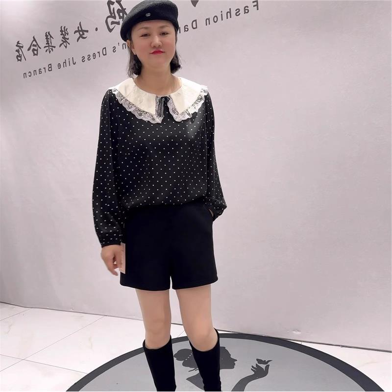 2026春装芮娜依莲欧货减龄娃娃领波点衫大码女装胖mm气质衫1509