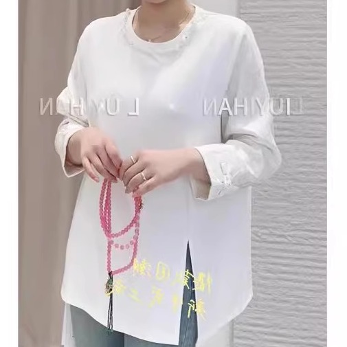 2025秋季新胖mm时尚200斤显瘦拼接国潮大码女装T恤打底女衫68055