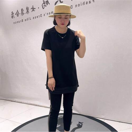 女权贵族时尚潮流T恤2026夏装打底31153一手长底边拼接可抽绳衫