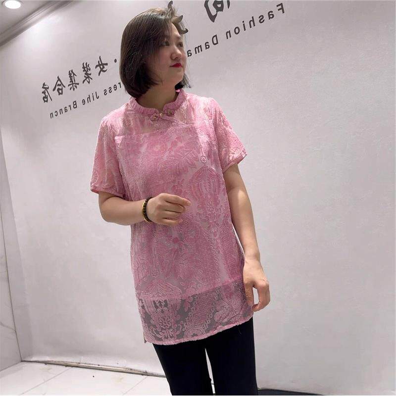 芮娜依莲时尚胖mmT恤T恤5843国风丝绒衫加肥加大码女装显瘦气质衫