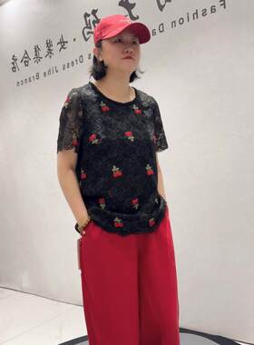 时尚潮流芮娜依莲1927夏季蕾丝短袖衫大码女装胖妹妹宽松显瘦衫