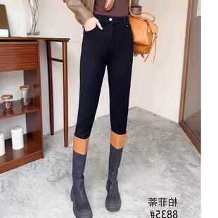 子铅笔小脚裤 孤品断码 2025冬加肥加大加薄绒牛仔裤 女装 8835 大码