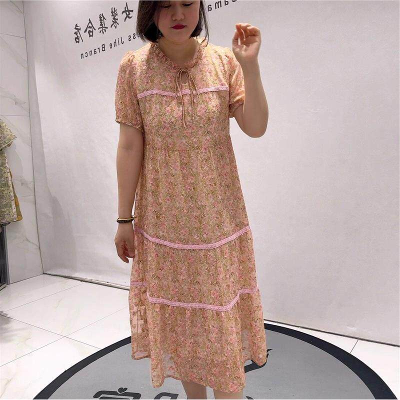 女权贵族夏装裙子3895碎花连衣裙加大码女装加肥加大显瘦气质裙潮