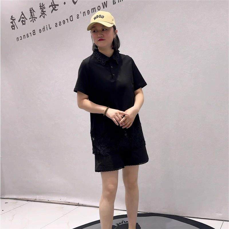 芮娜依莲时尚潮流夏装打底5983一手长POLO领短袖衫加肥加大衫T恤