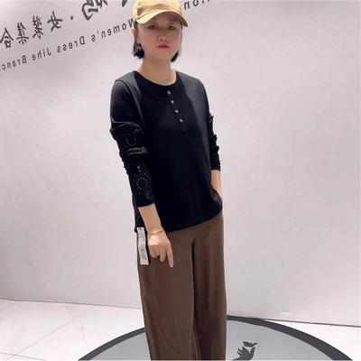 针丝缘时尚大码女装2026春装新款打底衫棉质打底衫显瘦气质衫1423