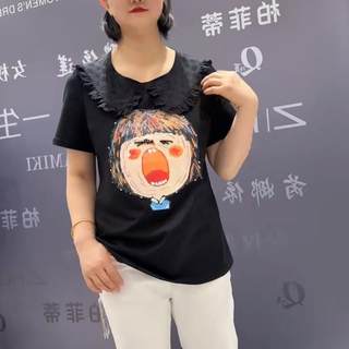 专柜3139女权贵族早夏新款洋气显瘦胖MM大码女常规款百搭短袖T恤