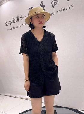 2026夏季新芮娜依莲时尚潮T恤5055蕾丝短袖显瘦气质衫女胖mm上衣