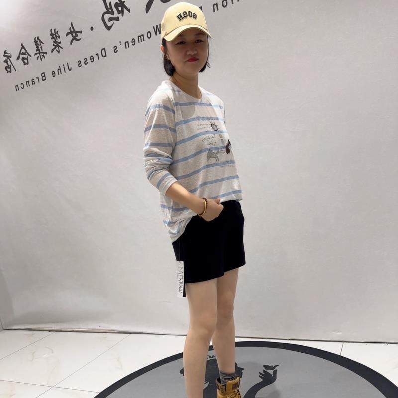 针丝缘时尚大码女装2026春装T恤2283圆领长袖衫减龄显瘦打底衫