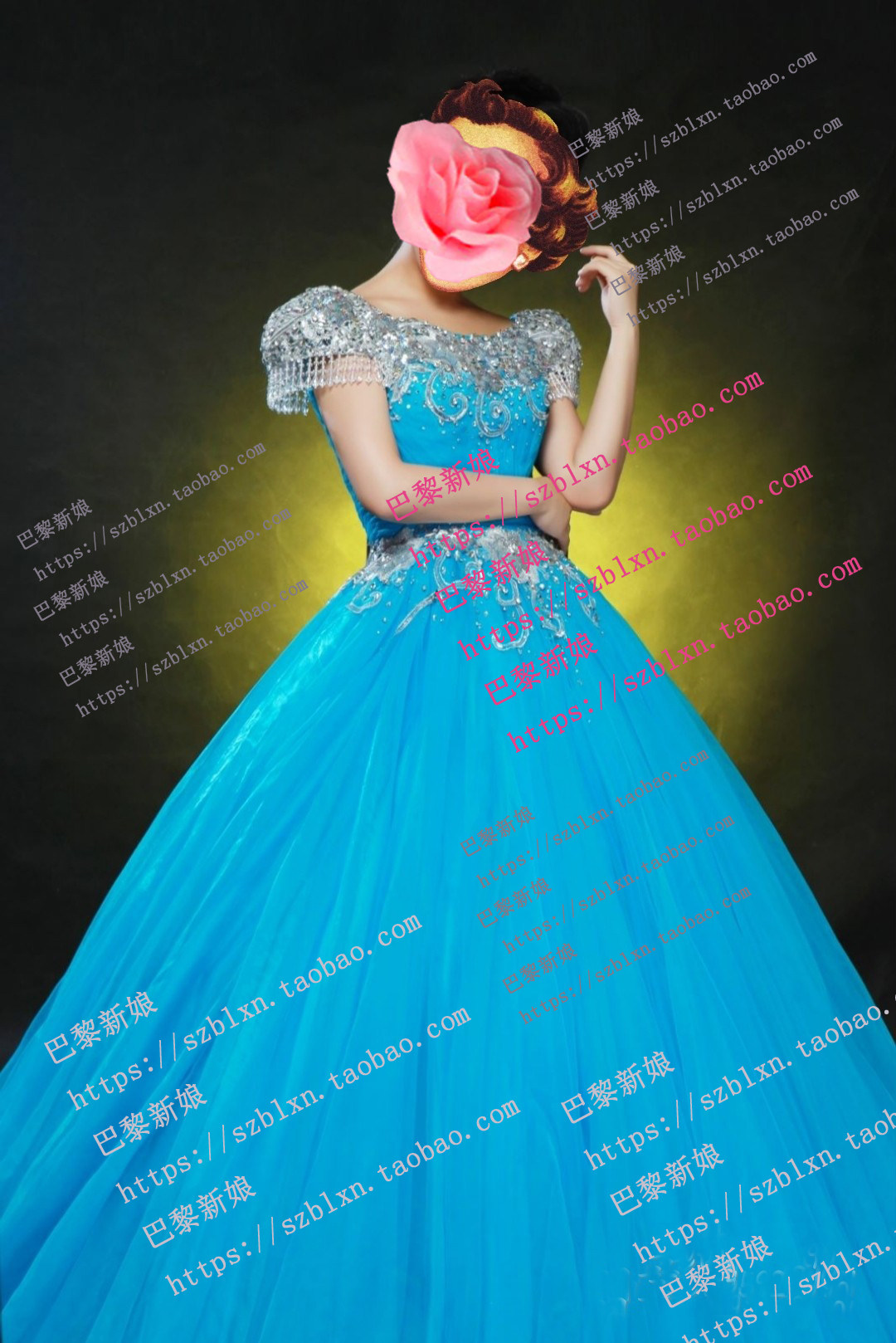 蓝色圆领流苏闪钻音乐会演出服