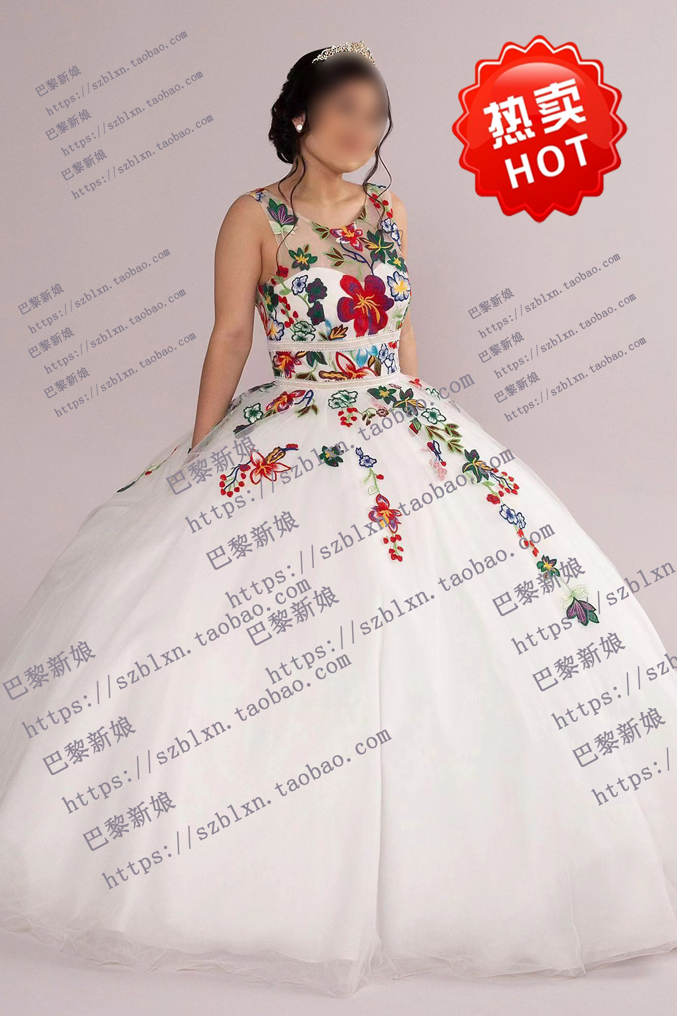 2025白色绣花刺绣心形领大蓬蓬裙歌唱比赛音乐会舞台演出比赛礼服