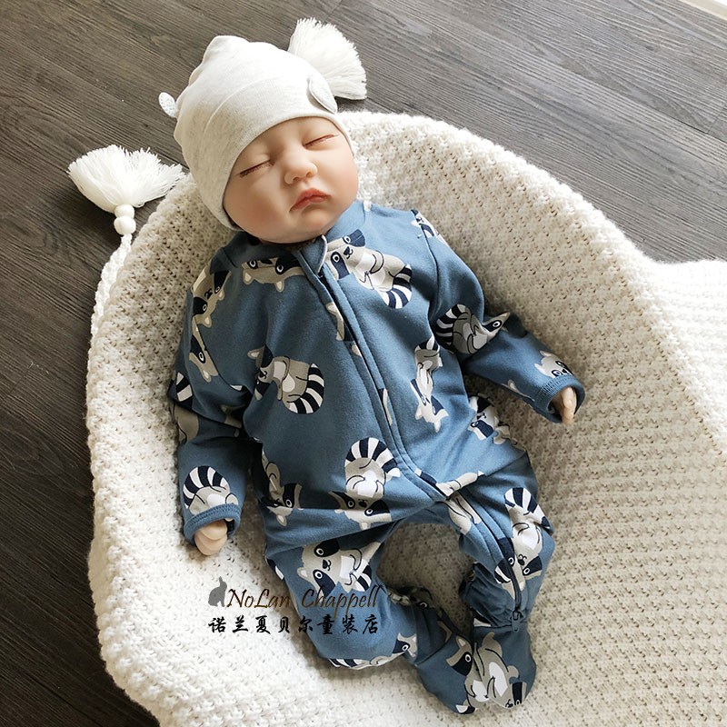 外贸原单春季新生婴儿纯棉双拉链连身衣/爬服/哈衣