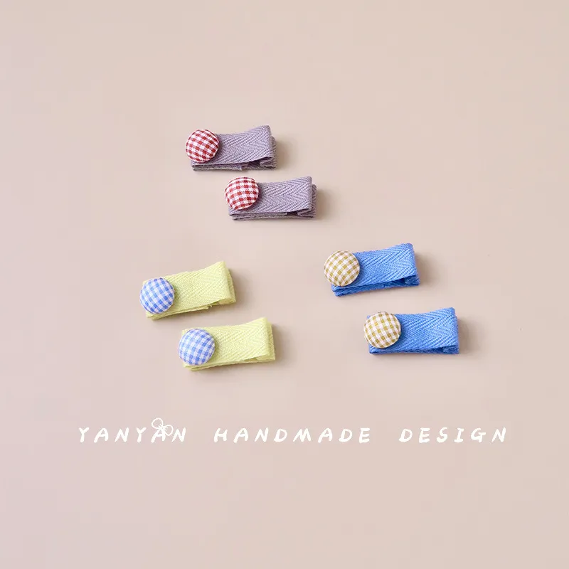 圣诞甜美卡通跨境格纹纽扣全包布发饰儿童格子百搭不伤发夹子发夹