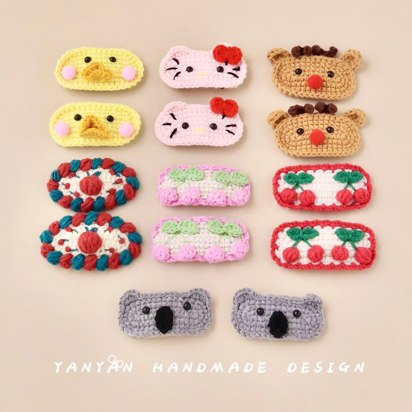 儿童卡通毛线编织不伤发刘海发夹女宝宝秋冬钩针圣诞节日BB夹子